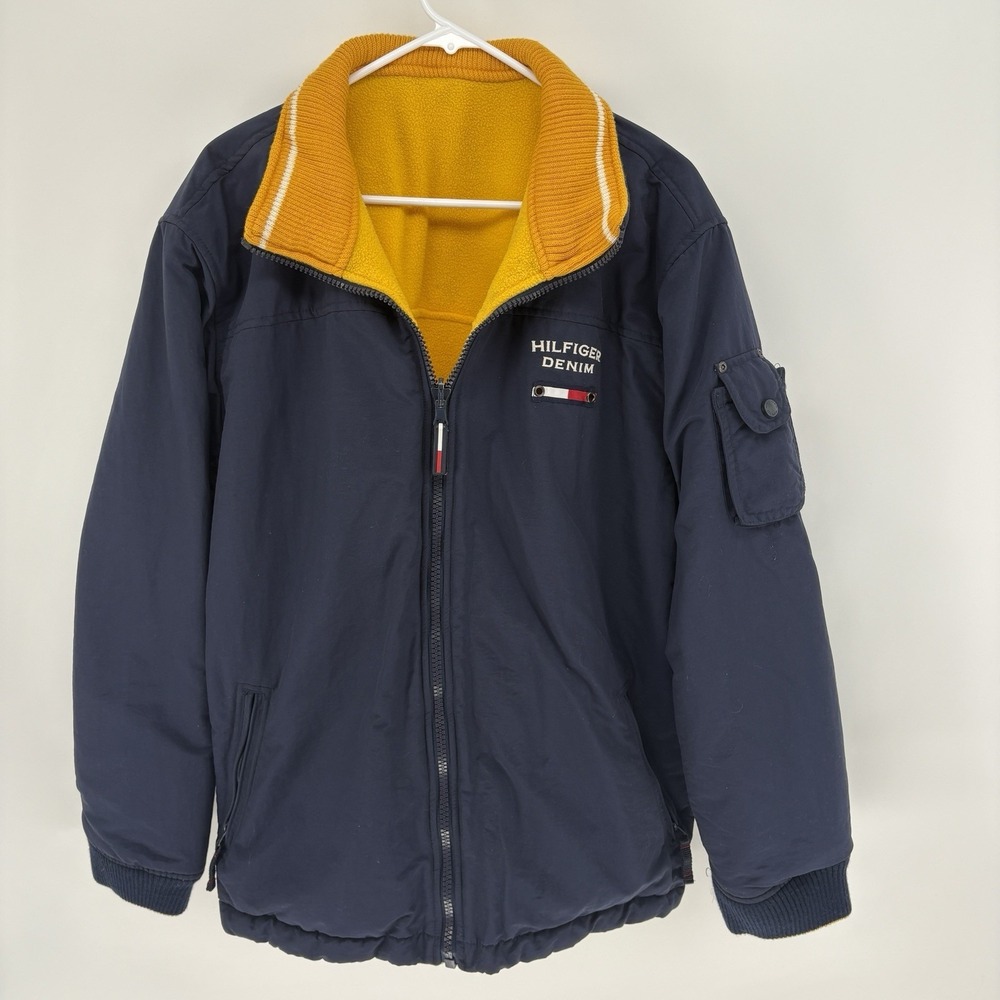 Vintage Tommy Hilfiger Denim Reversible Jacket Nylon & Fleece Zip Coat Men L